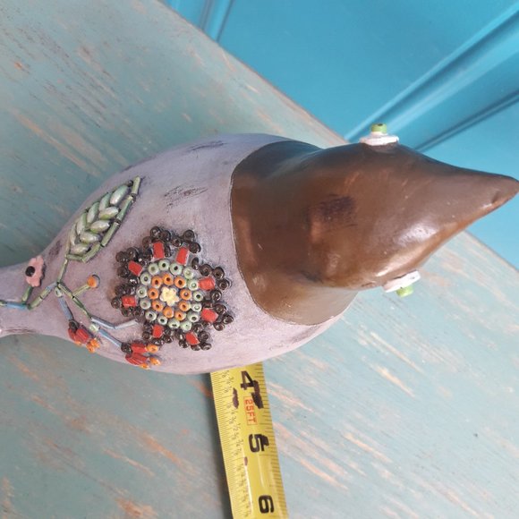 Carved Wood Bird Boho Hippie Decor Wooden Bird Figurine Embellished Beaded Art - Picture 14 of 16